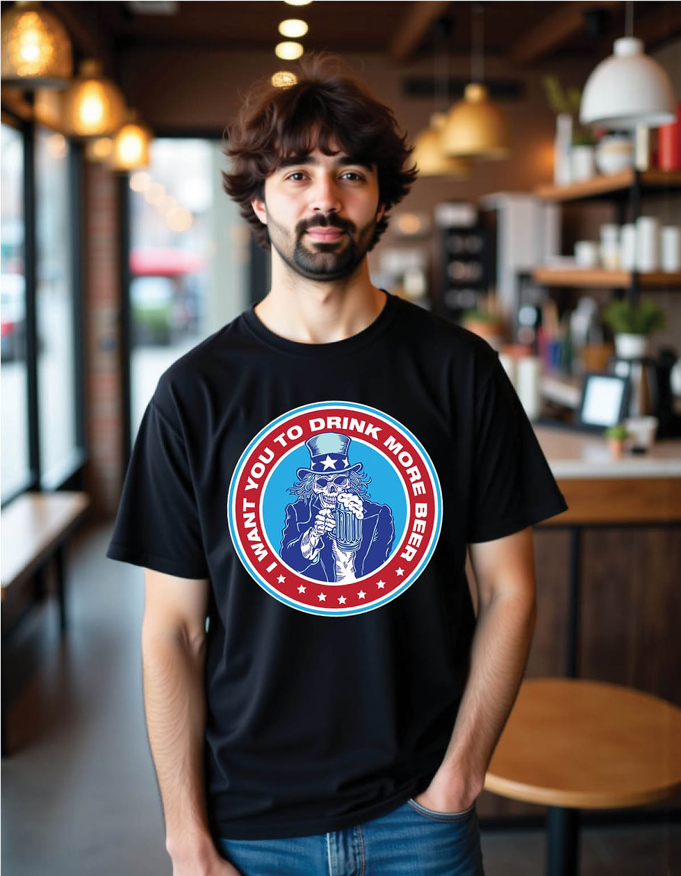 Thumbnail: skeleton skull uncle sam i want you drink more beer mens printed graphic t shirt