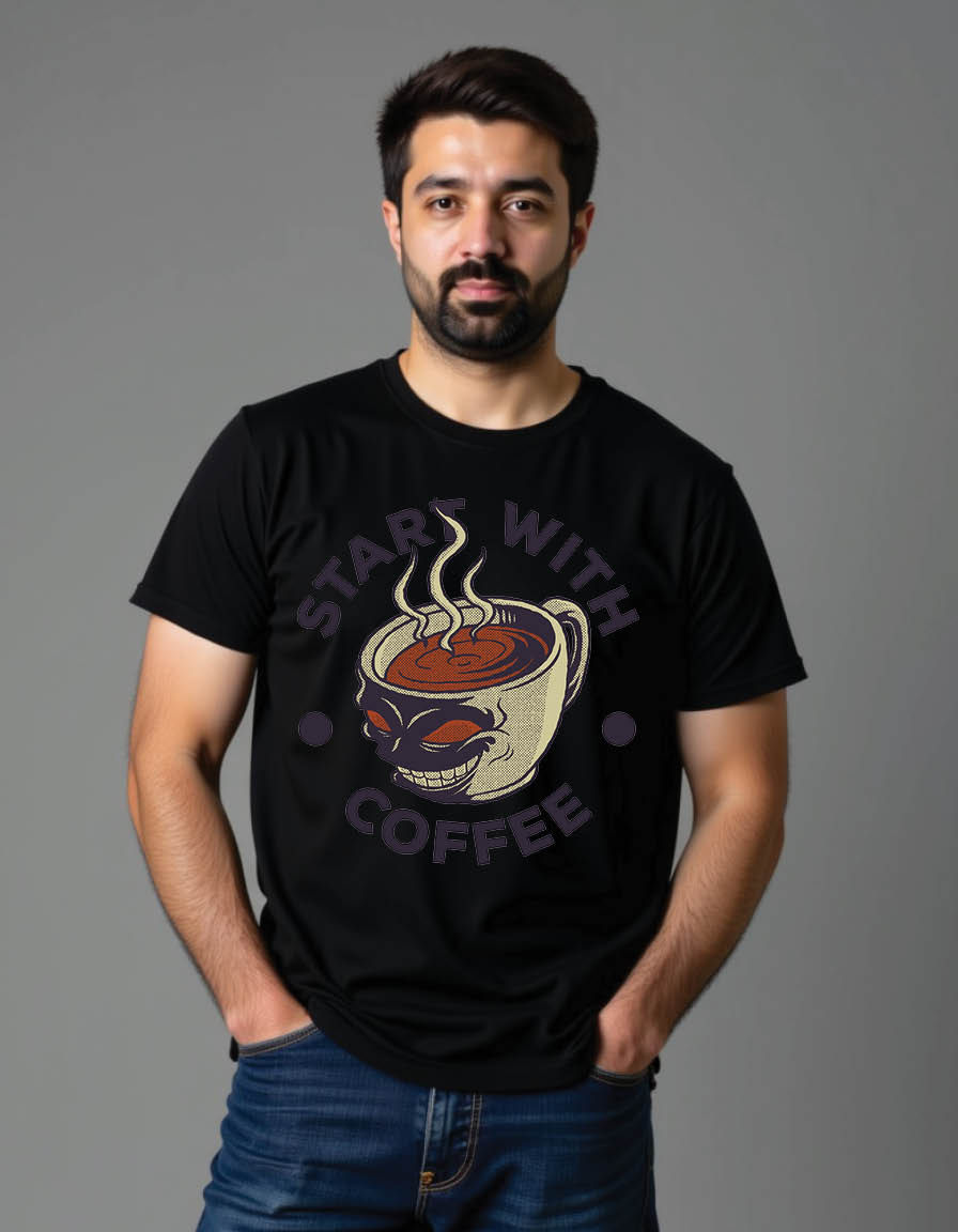 Thumbnail: emblem of fierce faced coffee cup mens printed graphic t shirt