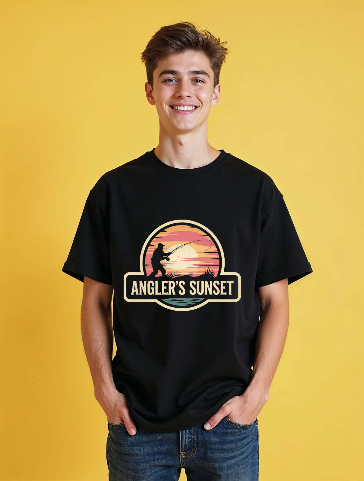 angler's sunset Trendy Cotton Drop Shoulder Oversized T-Shirt for Men & Women |