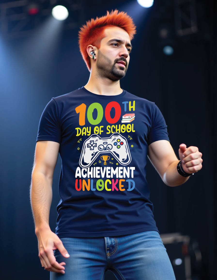100th day school achievement unlocked 100th day mens printed graphic t shirt