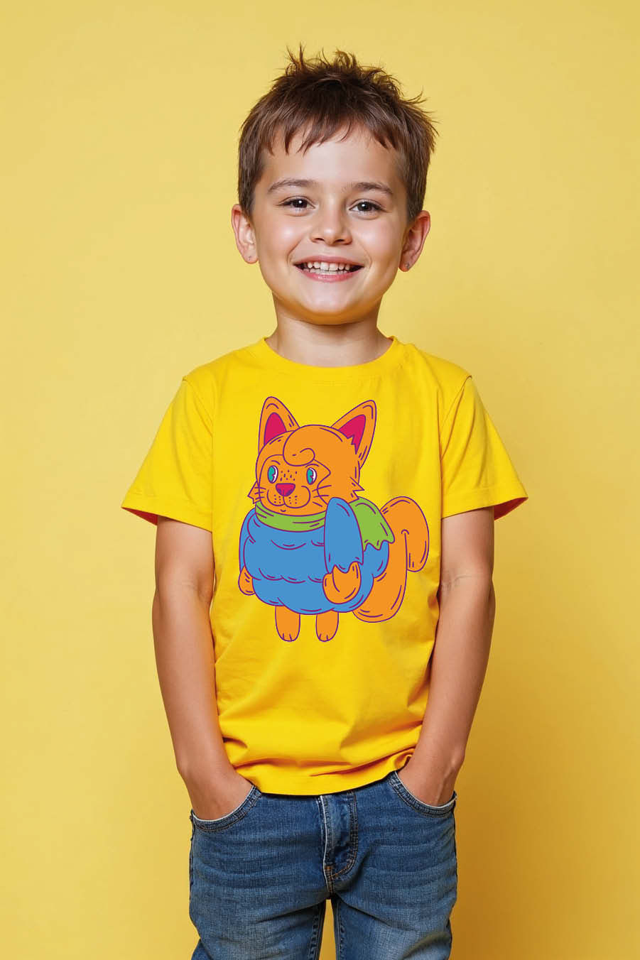 Thumbnail: Sweet Orange Fox/Cat in Cozy Blanket Graphic Pink T-Shirt Fashion Trendy Printed