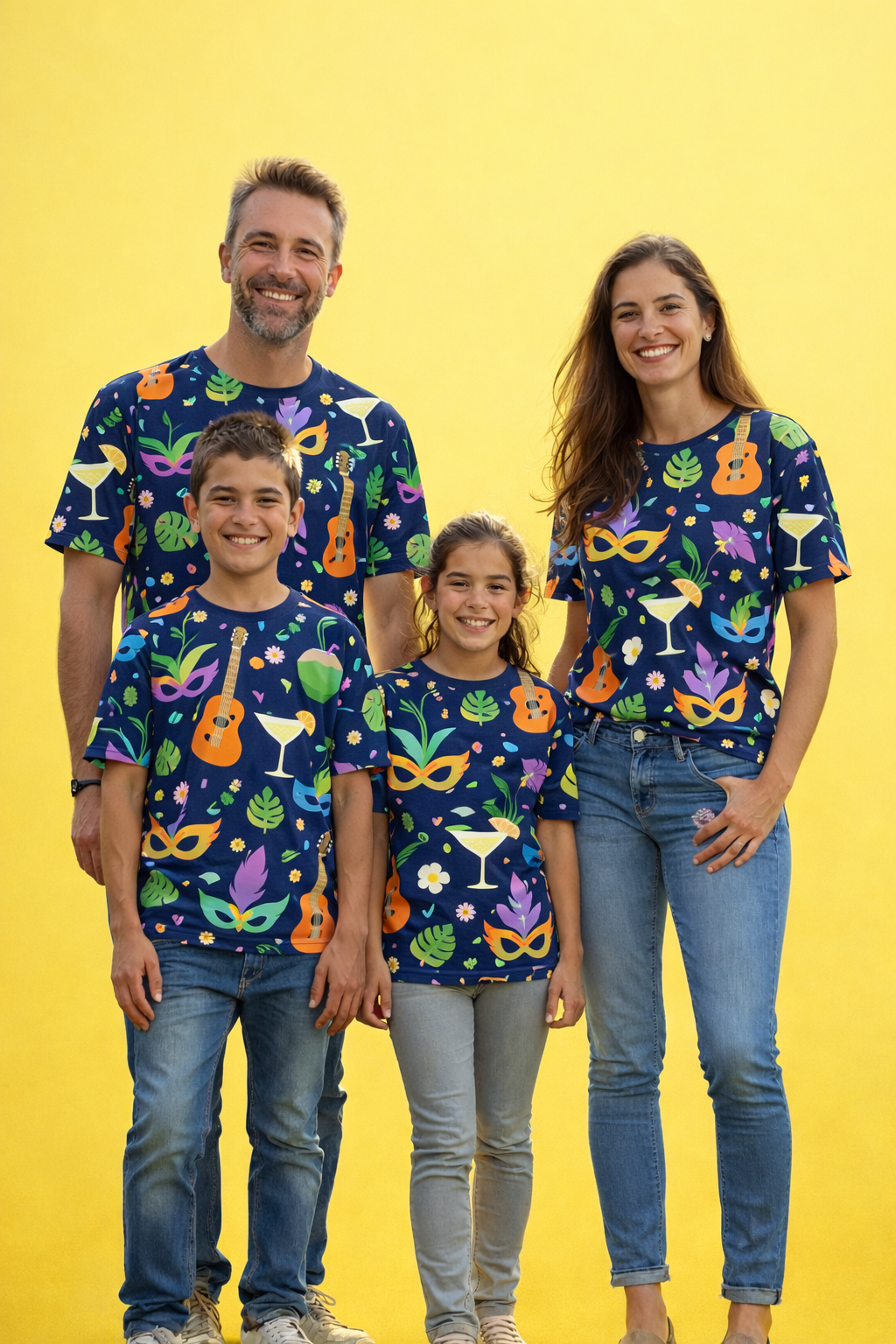 Family vibrant carnival matching printed tshirts pack of 4