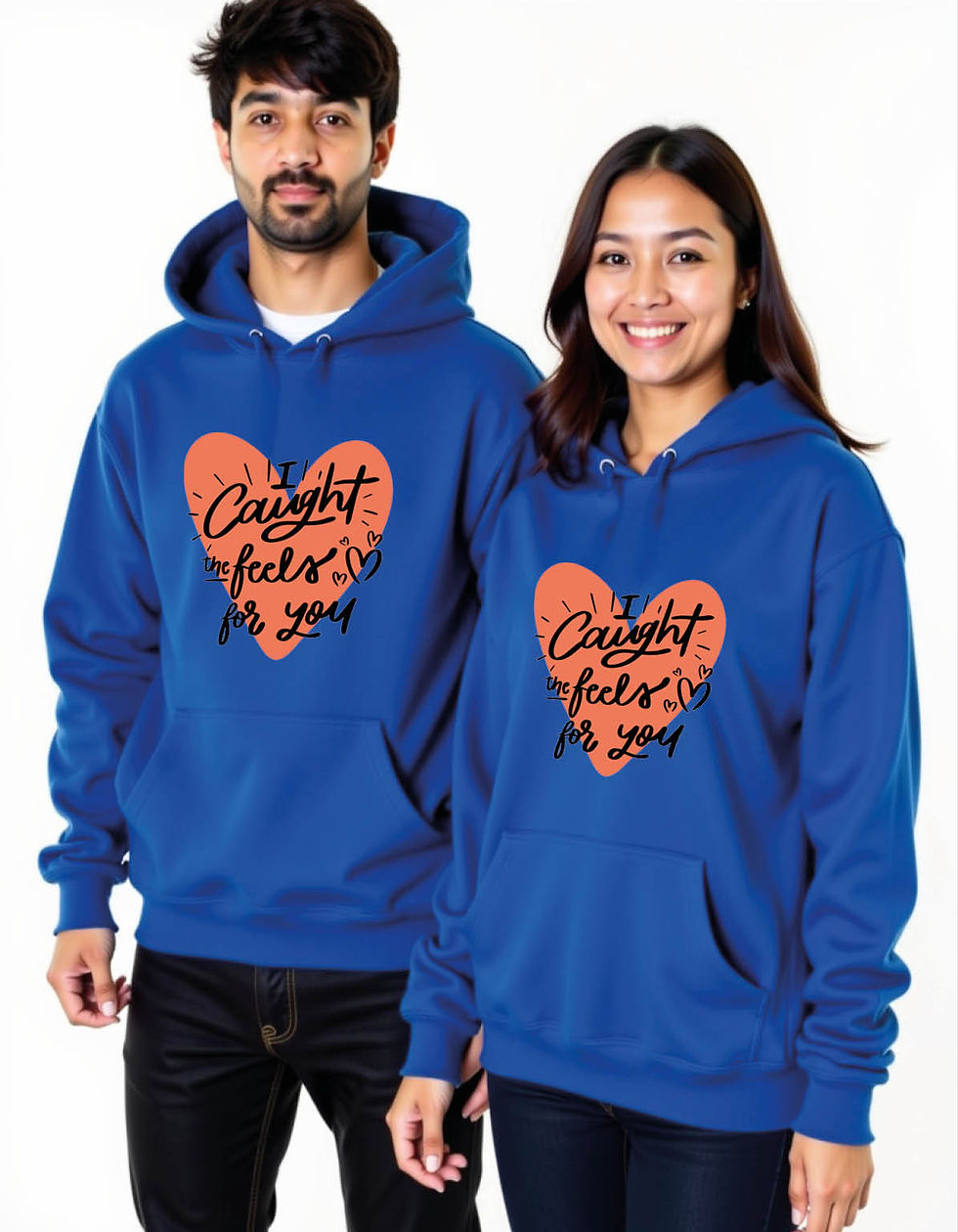 Thumbnail: i caught the feels for you Trendy Printed Graphic Couple Hoodies