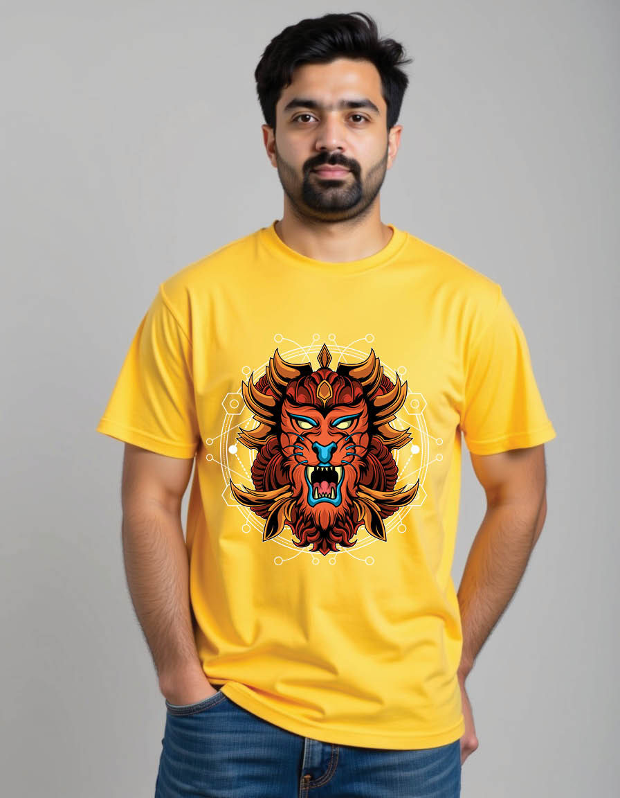 Thumbnail: fantasy tiger sacred geometry mens printed graphic t shirt