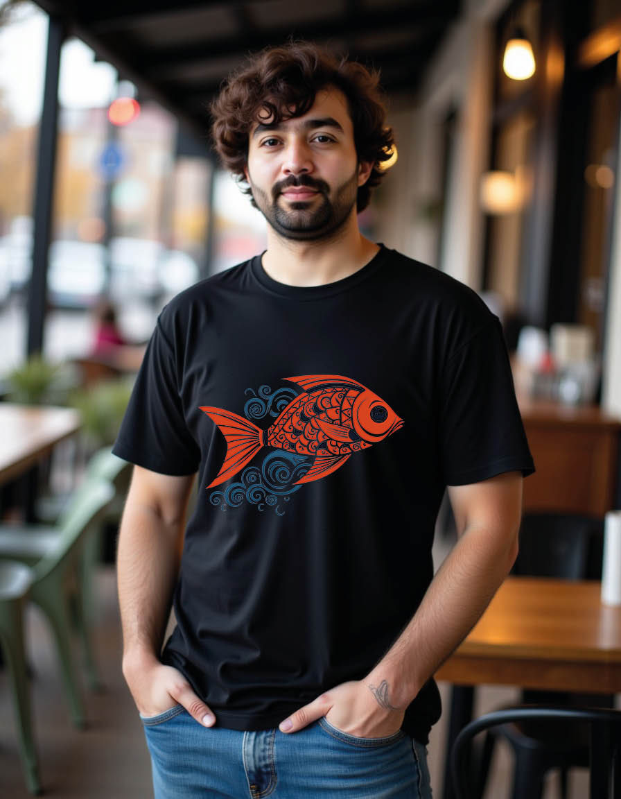 Thumbnail: fish carving mens printed graphic t shirt