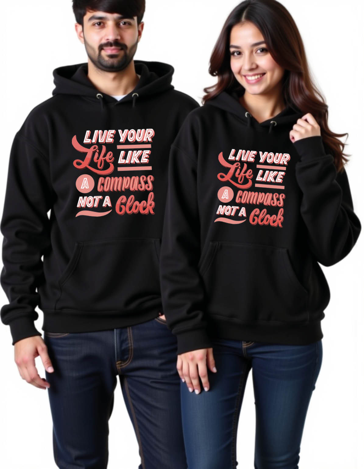 live your life like a compass not a clock Casual Printed Graphic Couple Hoodies