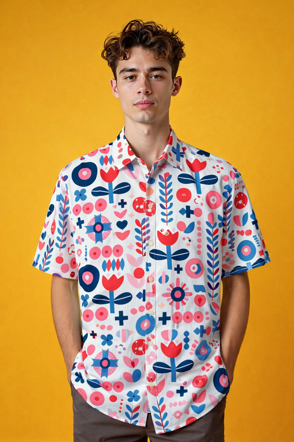 Modern Fashion Patterned All Over Print Oversized Shirt