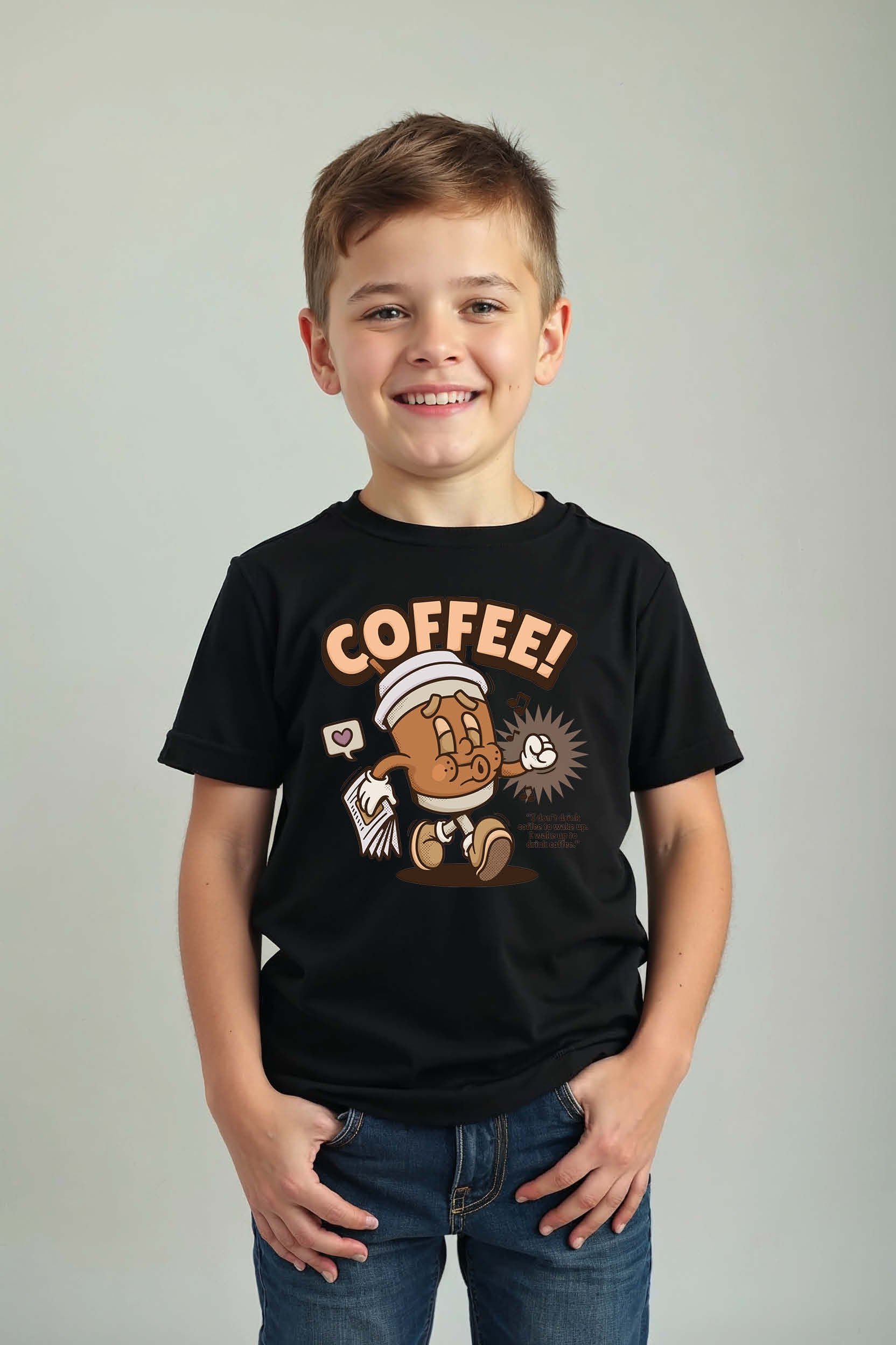 coffee Everyday Cute Kids Typography T-Shirt – Print Design for Boys & Girls