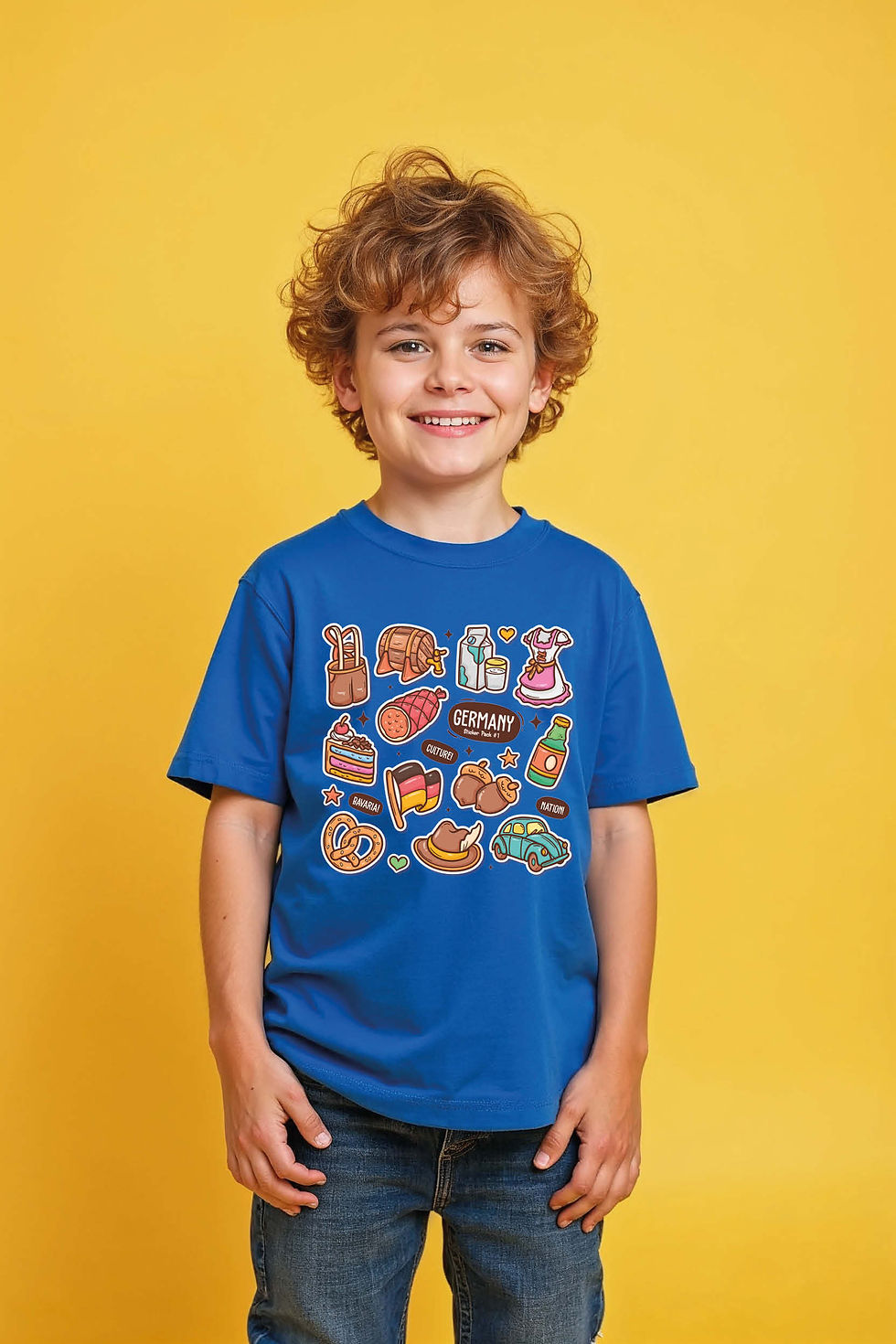 Cartoon German Food and Culture Doodle Tee Playful Trendy Printed Tee for Kids