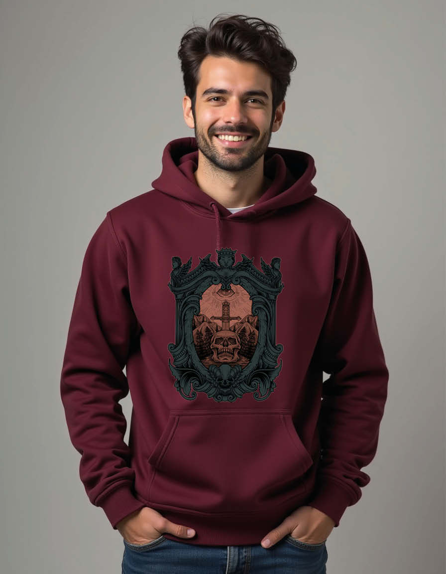 Thumbnail: antique skull sword with dark eyes Unisex Graphic Printed Hoodies