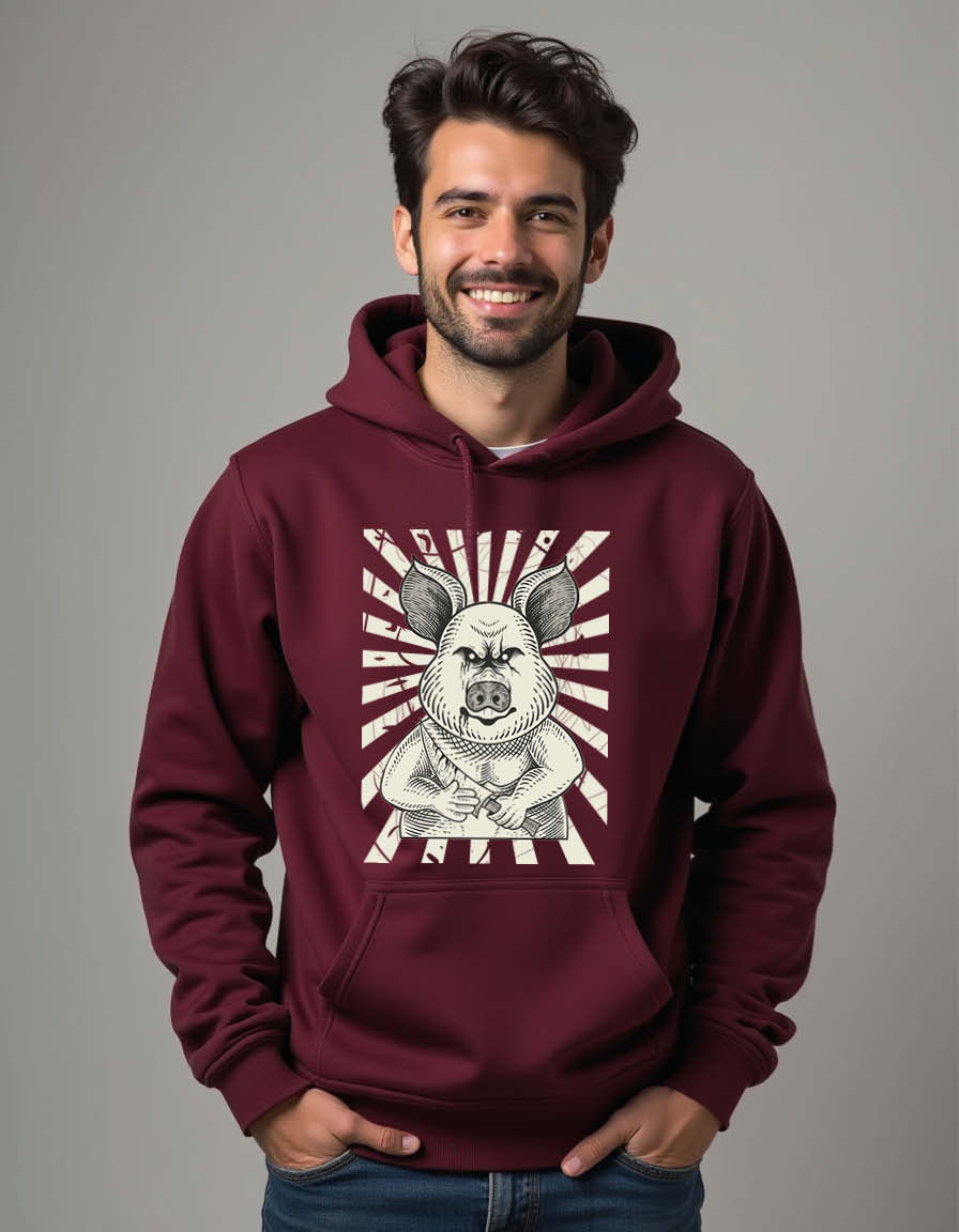 Thumbnail: vintage psychopath pig with an engraving style Unisex Graphic Printed Hoodies