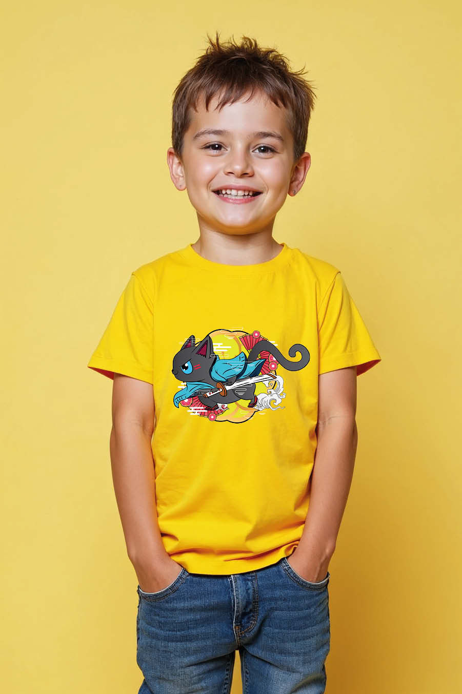 Thumbnail: Cat with Blue Cape and Sword GraphicEveryday  Printed T-Shirt Boys & girls