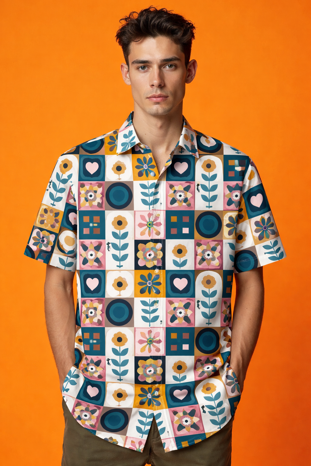 Retro style on vibrant Designer Touch Patterned AOP Oversized Shirt