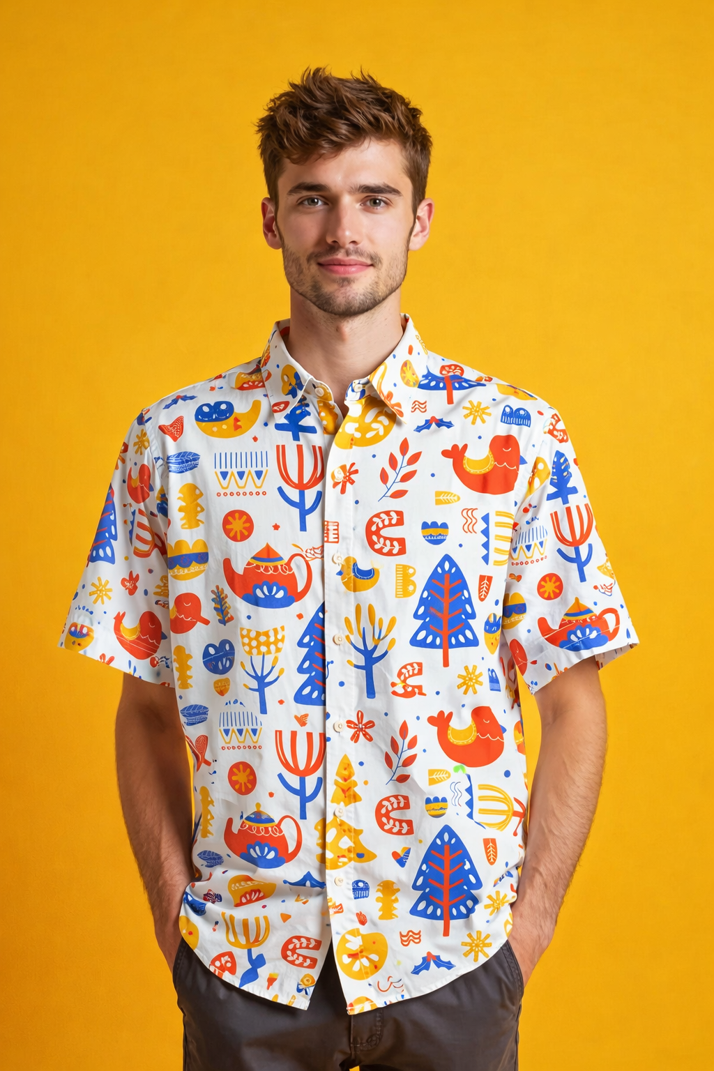 Whimsical style Fashion Ready Patterned All Over Print Oversized Shirt