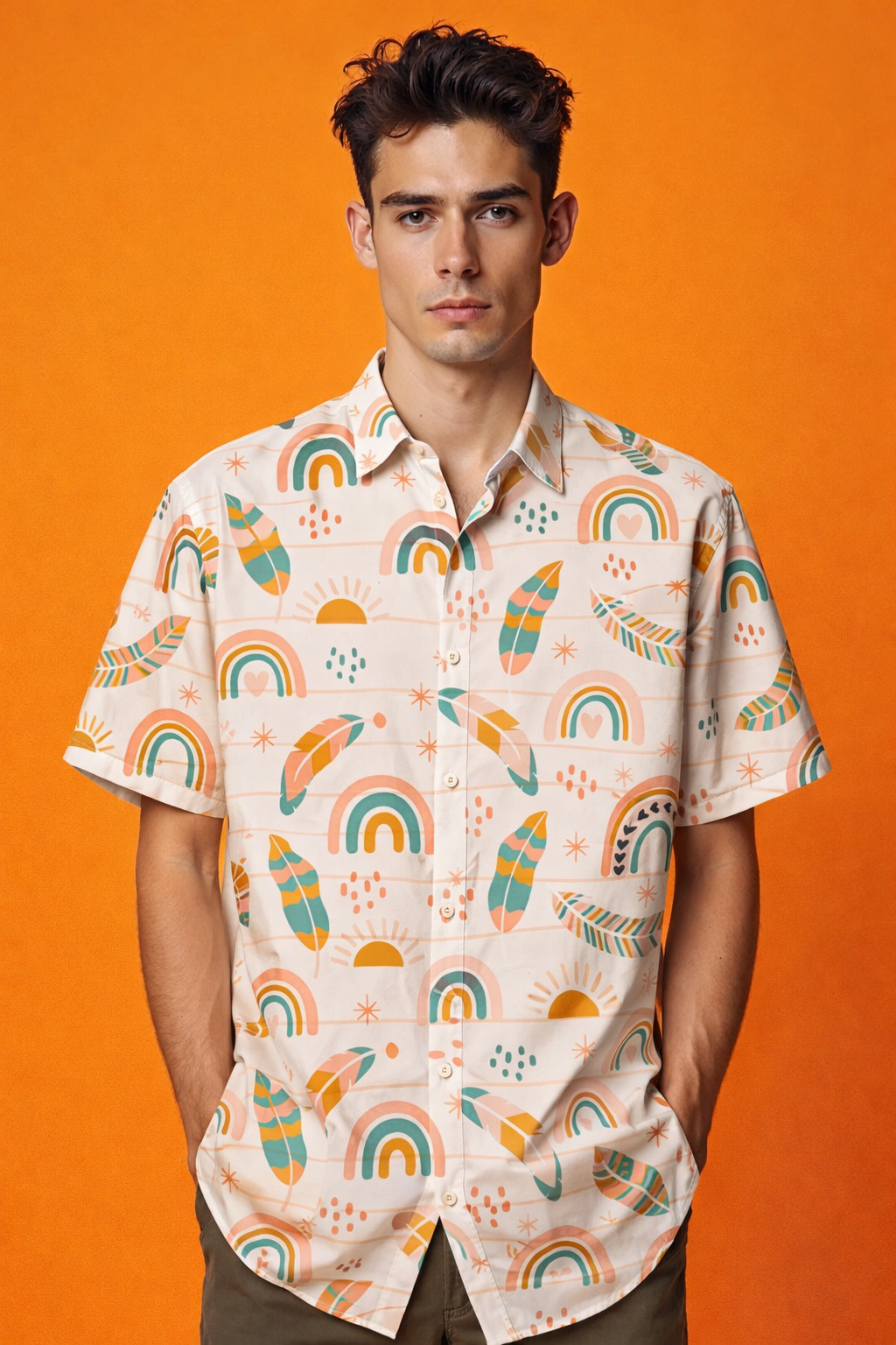 Feather Style Stylish Patterned All Over Print Oversized Shirt