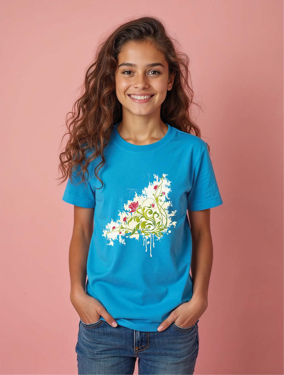 Thumbnail: Abstract Corner Floral and Swirl Grunge Modern Women’s Printed Graphic t shirt