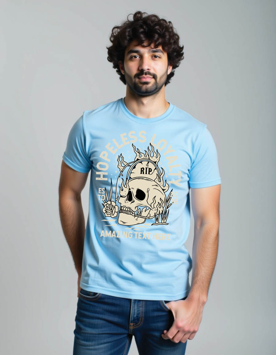 Thumbnail: skull head burning fire grave with vintage style mens printed graphic t shirt
