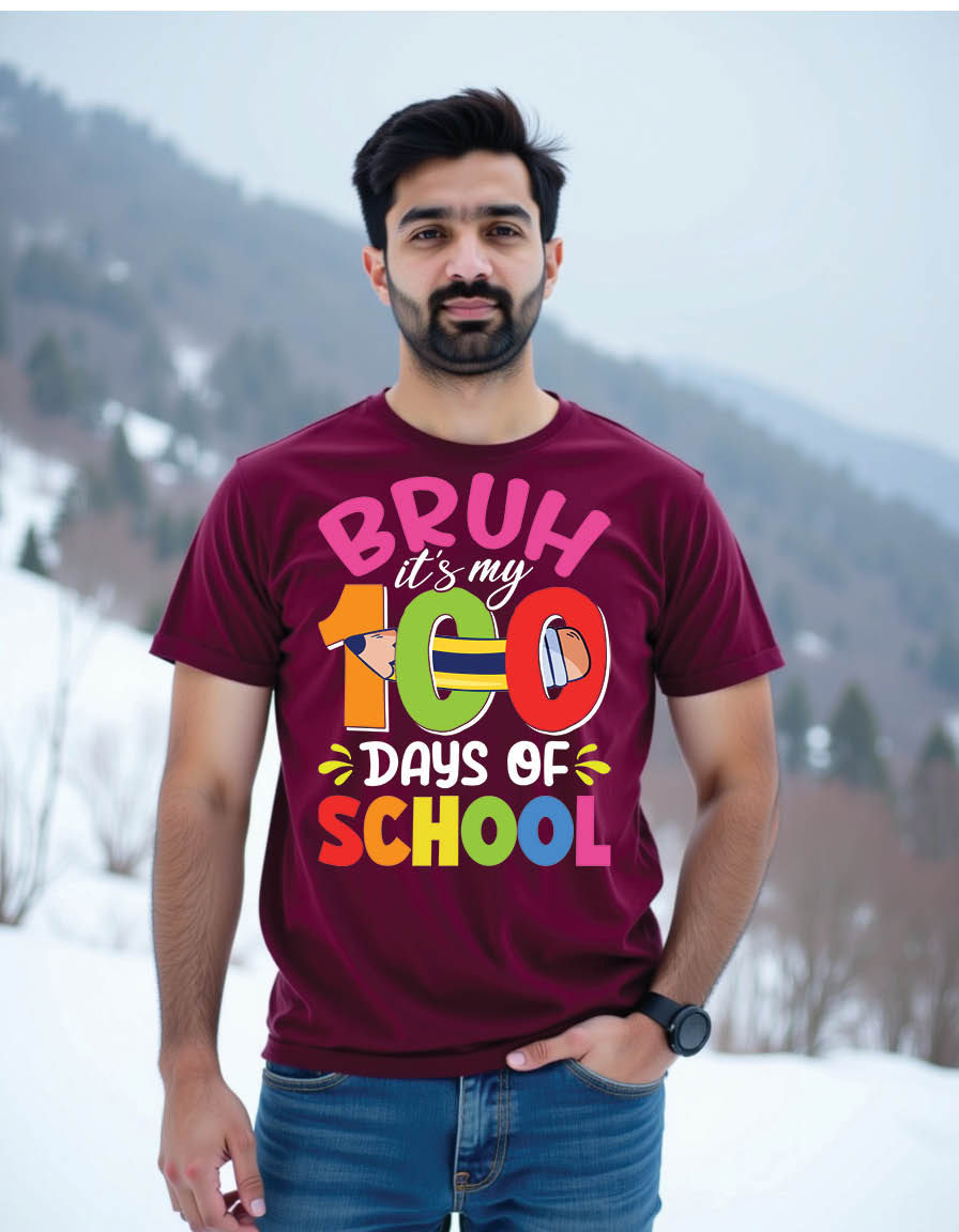 Thumbnail: bruh its my 100 days school 100th day school mens printed graphic t shirt