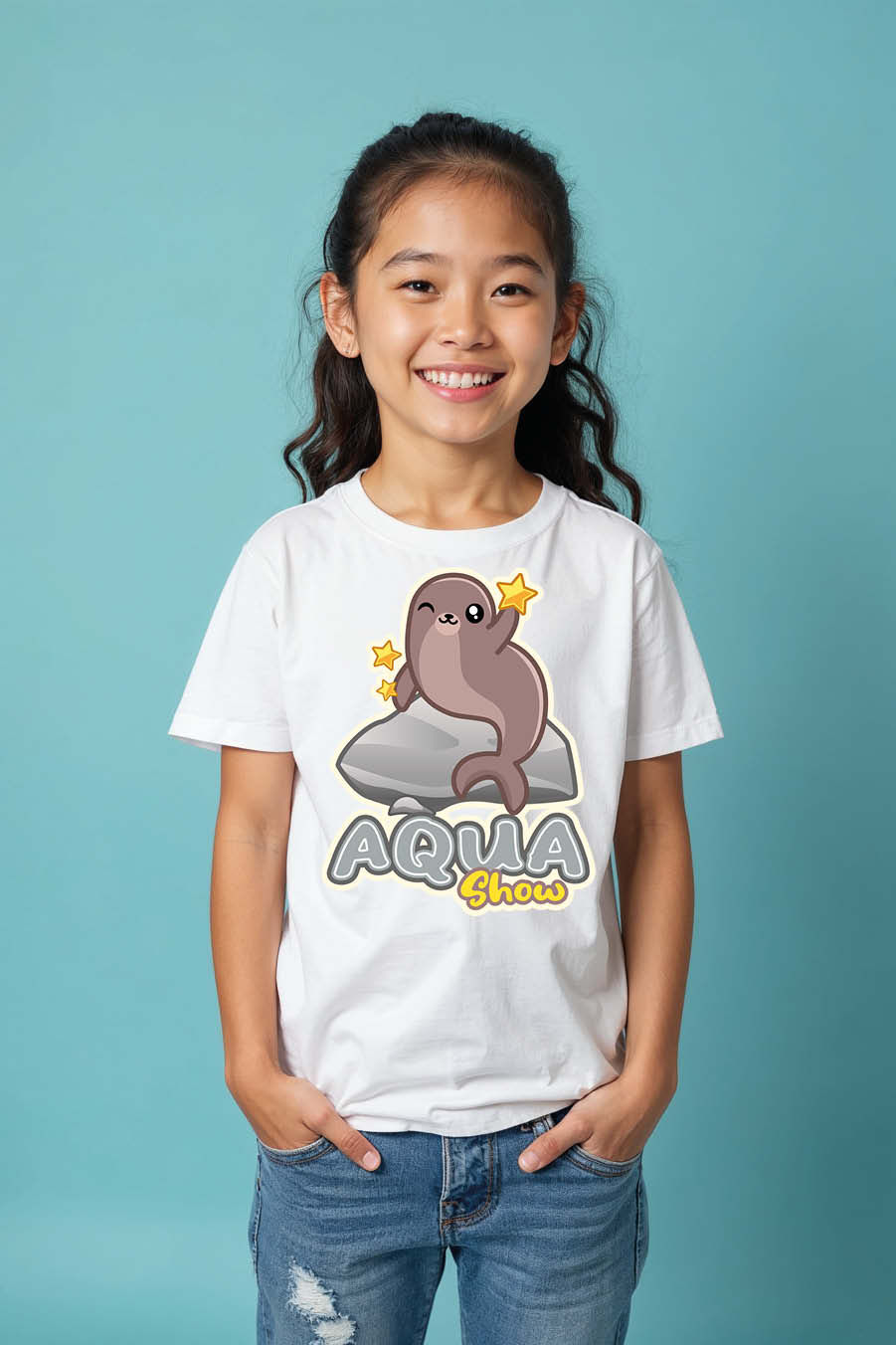Thumbnail: Aqua Show Cotton Cartoon Printed T-Shirt for Boys & Girls – Character Print