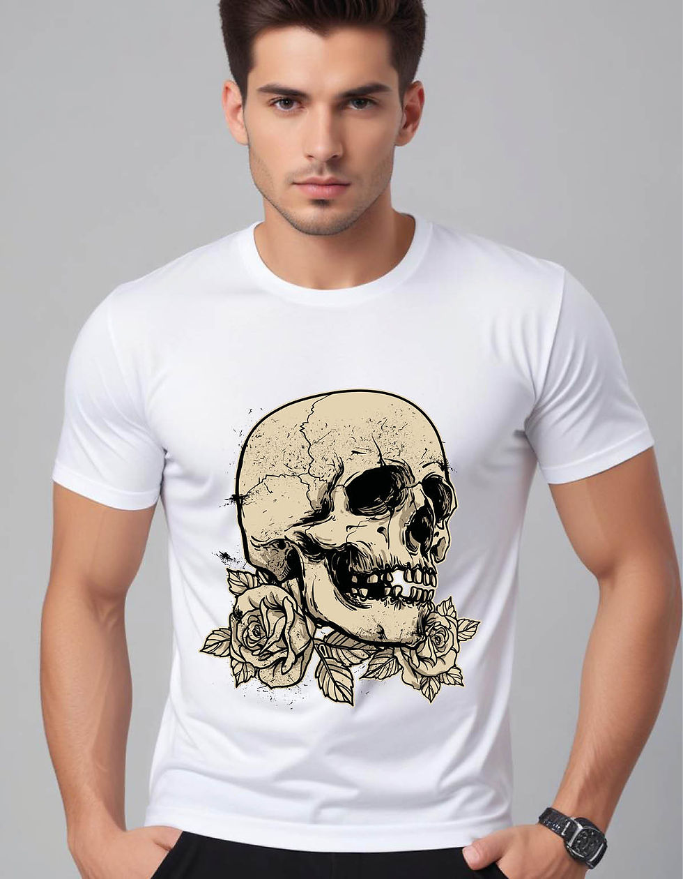 Thumbnail: hand drawing skull with rose  mens printed graphic t shirt