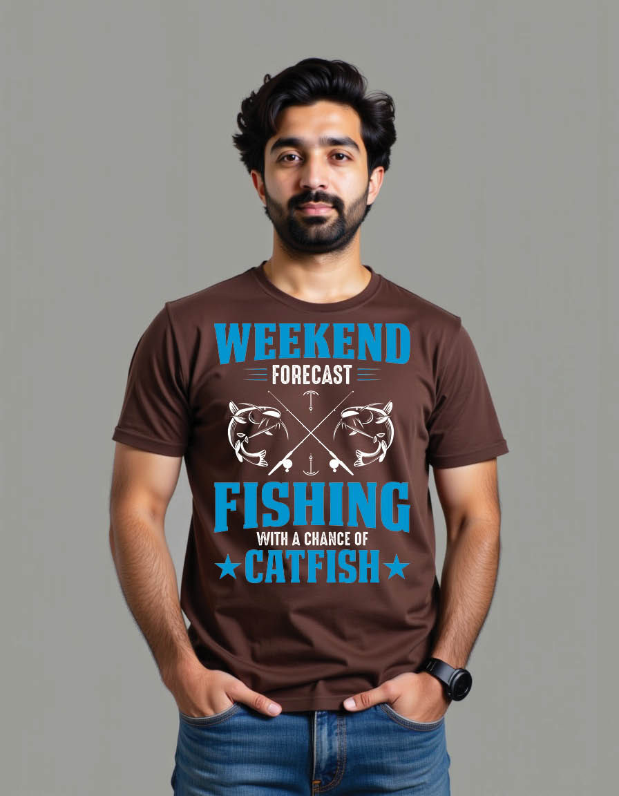 weekend forecast fishing with chance catfish mens printed graphic t shirt