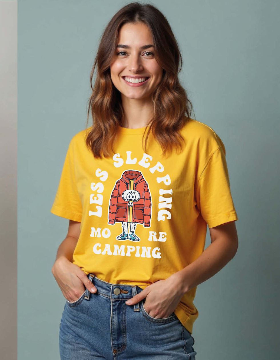 Thumbnail: Less slepping no more camping Unisex Printed T-Shirt for All