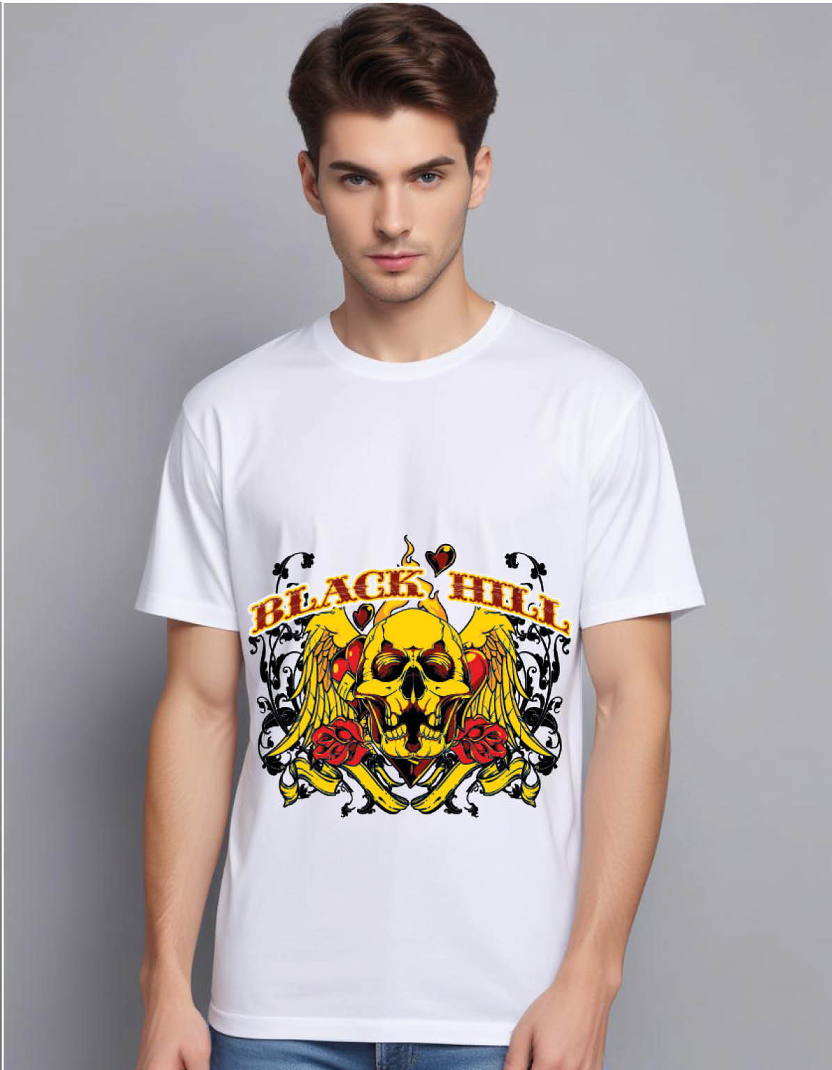 golden winged skull vintage mens printed graphic t shirt