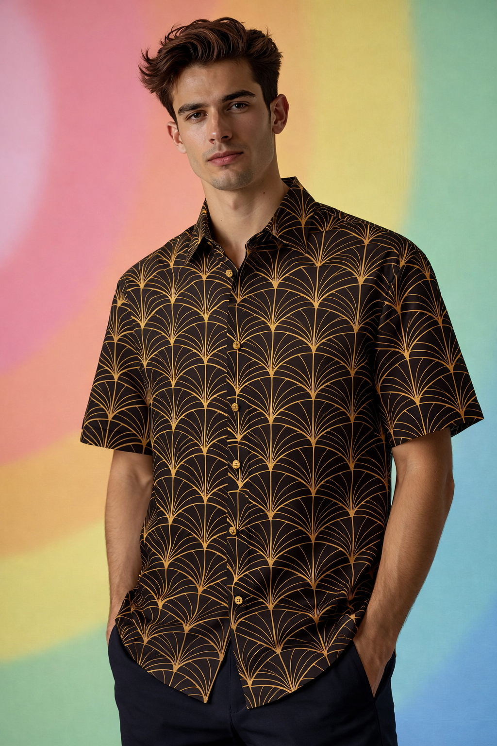 Art Deco style Fashion Smart Patterned Oversized Shirt with All Over Print