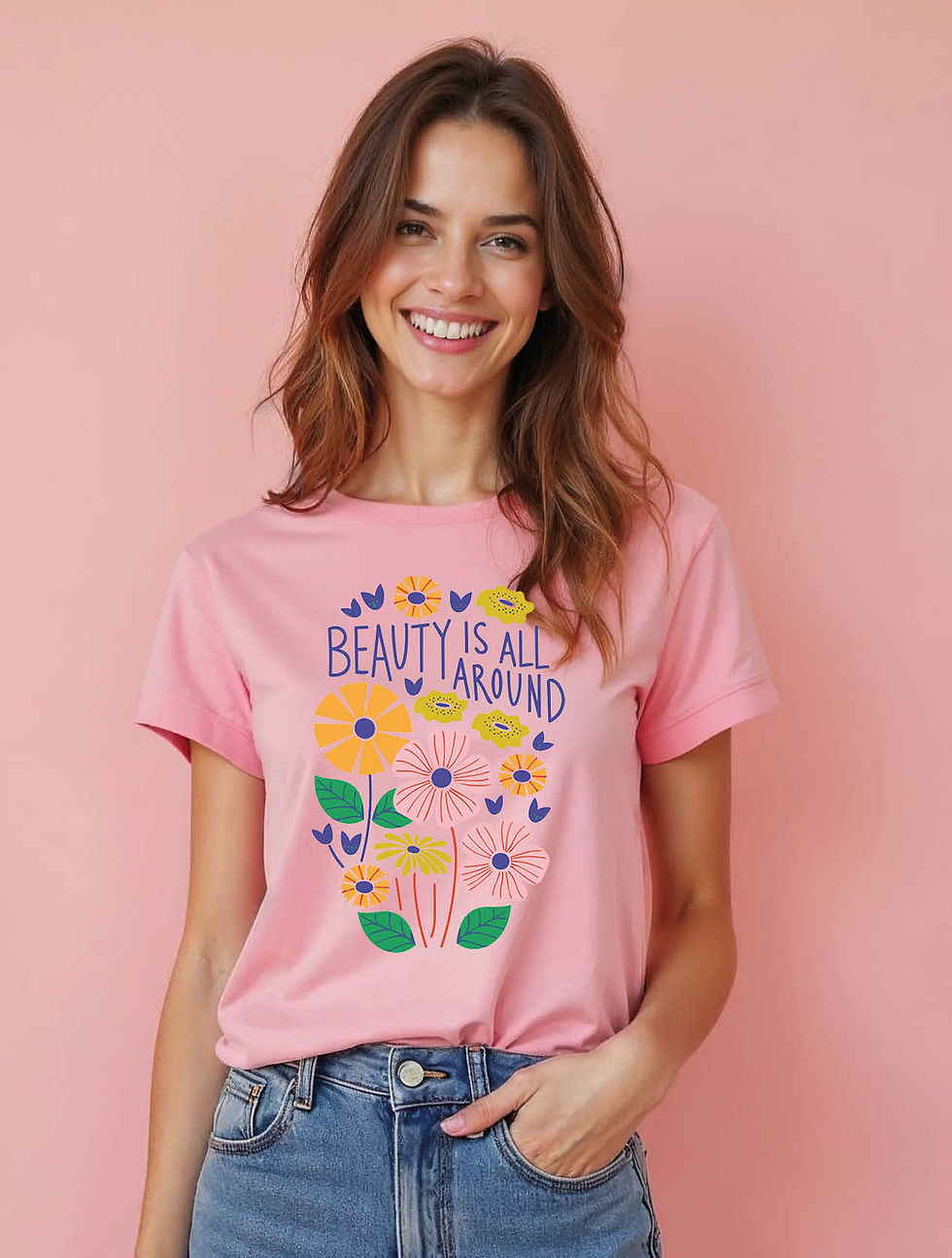 Thumbnail: beauty is all around Chic Women’s Printed Quote T-Shirt – Buy Now