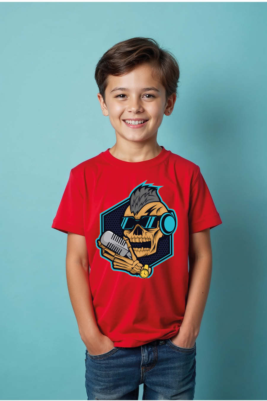 Thumbnail: Punk Rock DJ Skull with Mohican, Headphones, and Microphone T-Shirt