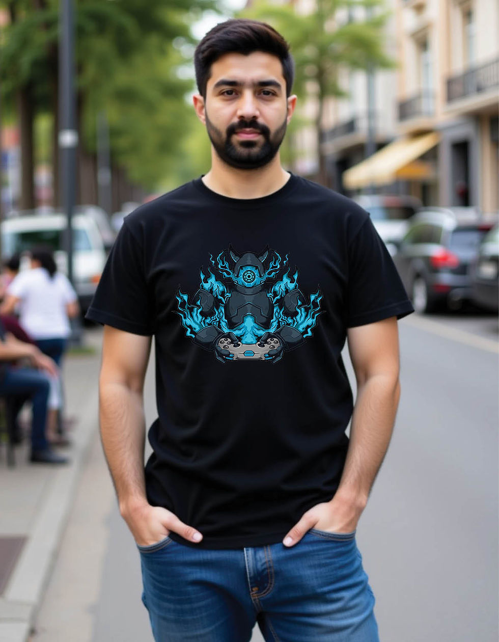 Thumbnail: knight gamer with joystick mens printed graphic t shirts