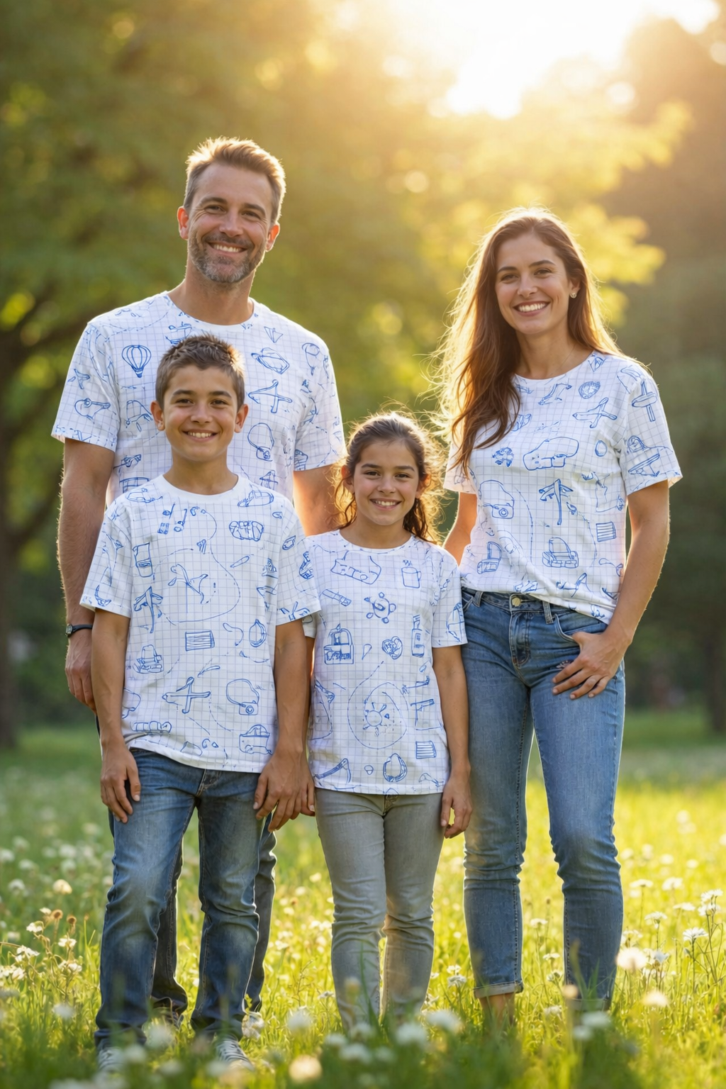 Family all-over print matching printed tees pack of 4
