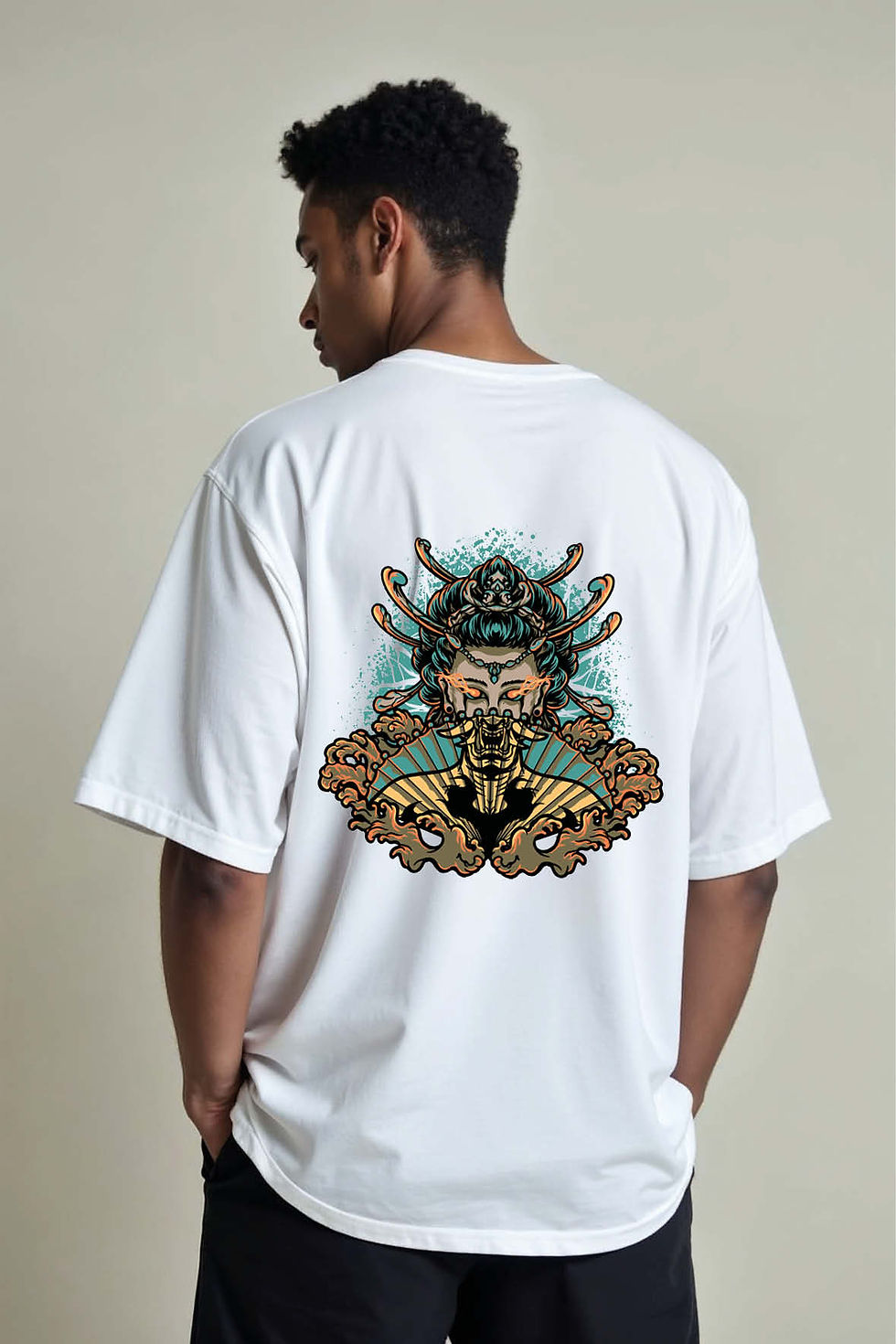 Cyborg Samurai Geisha Trendy Unisex Drop Shoulder Oversized T-Shirt