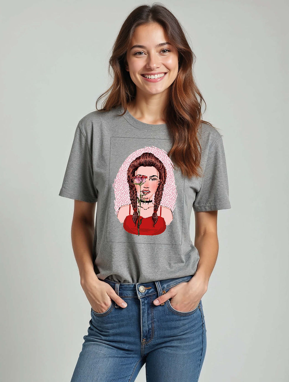 Thumbnail: Rose-Eyed Portrait  Urban Women’s Graphic Quote T-Shirt – Shop Now