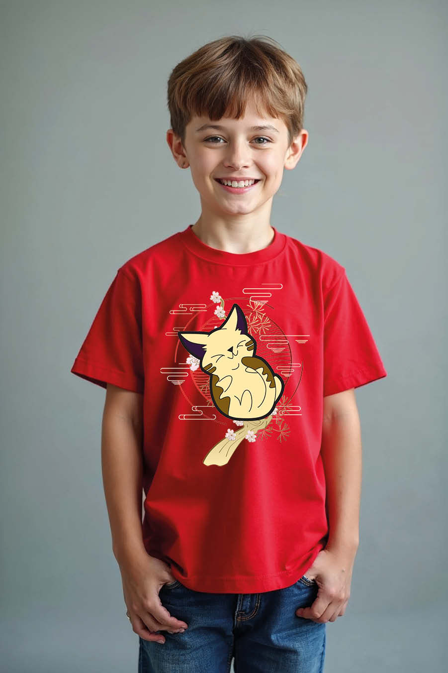 Thumbnail: Happy Rolling Kawaii Cat Kid's Pink T-Shirt Stylish Cute Kids Typography T-Shirt