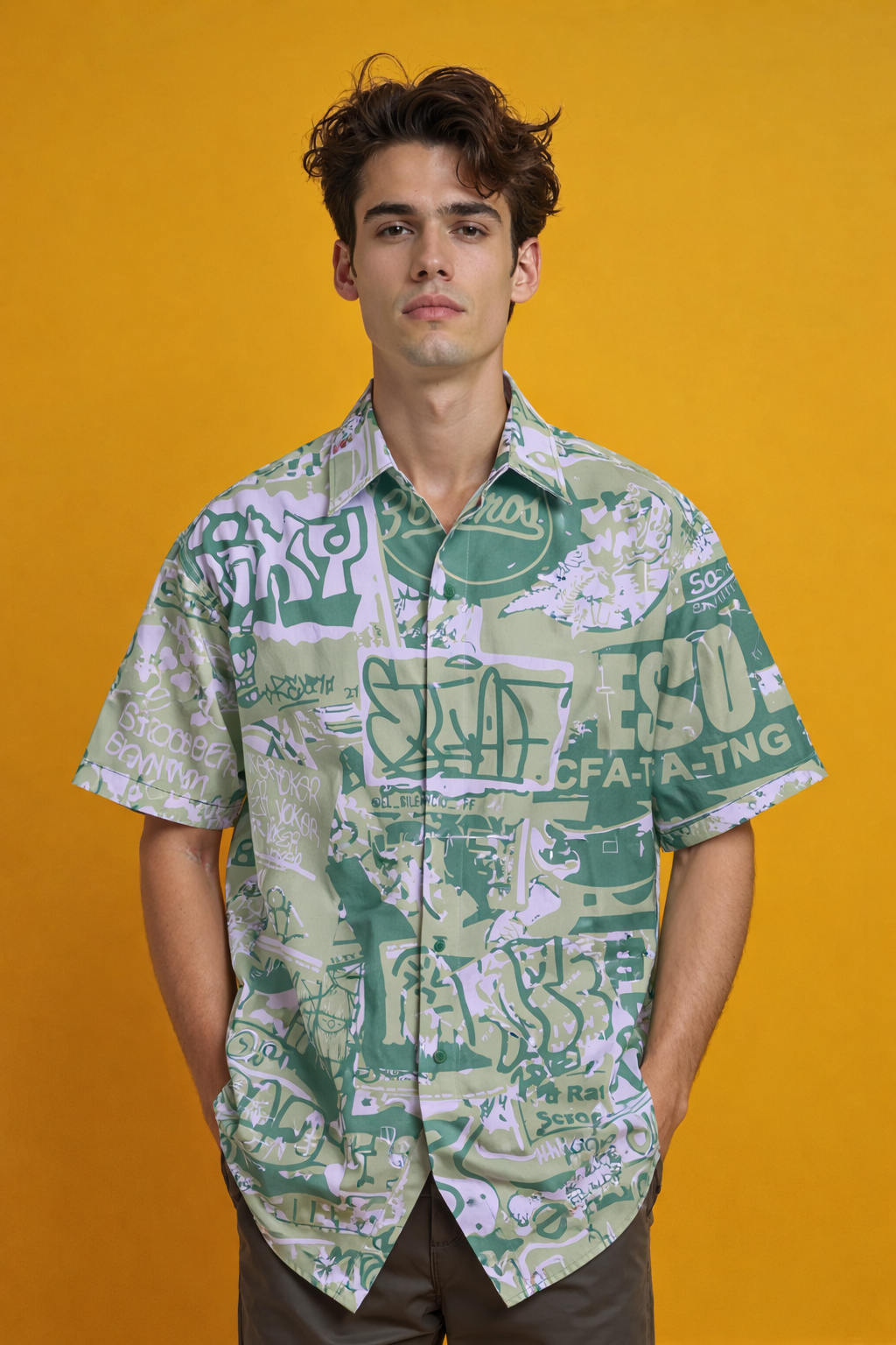 Graffiti style Bold Style Patterned Oversized Shirt with AOP