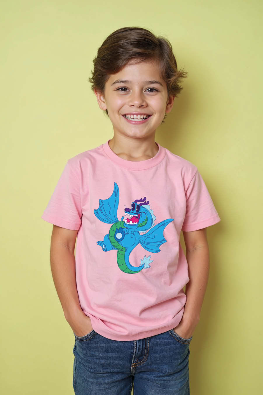 Cute Blue Flying Dragon Cotton Unisex Kids Graphic Tee – Gaming Print Design