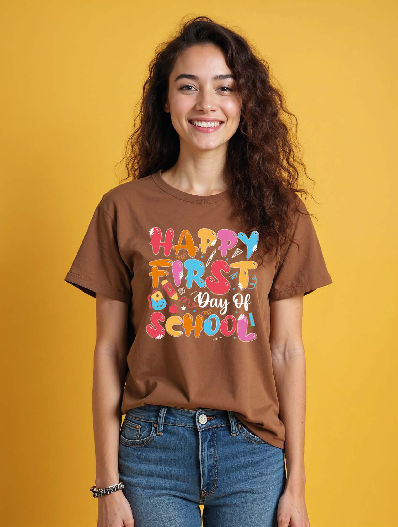 happy first day of school Cool Women’s Printed Graphic Streetwear T-Shirt