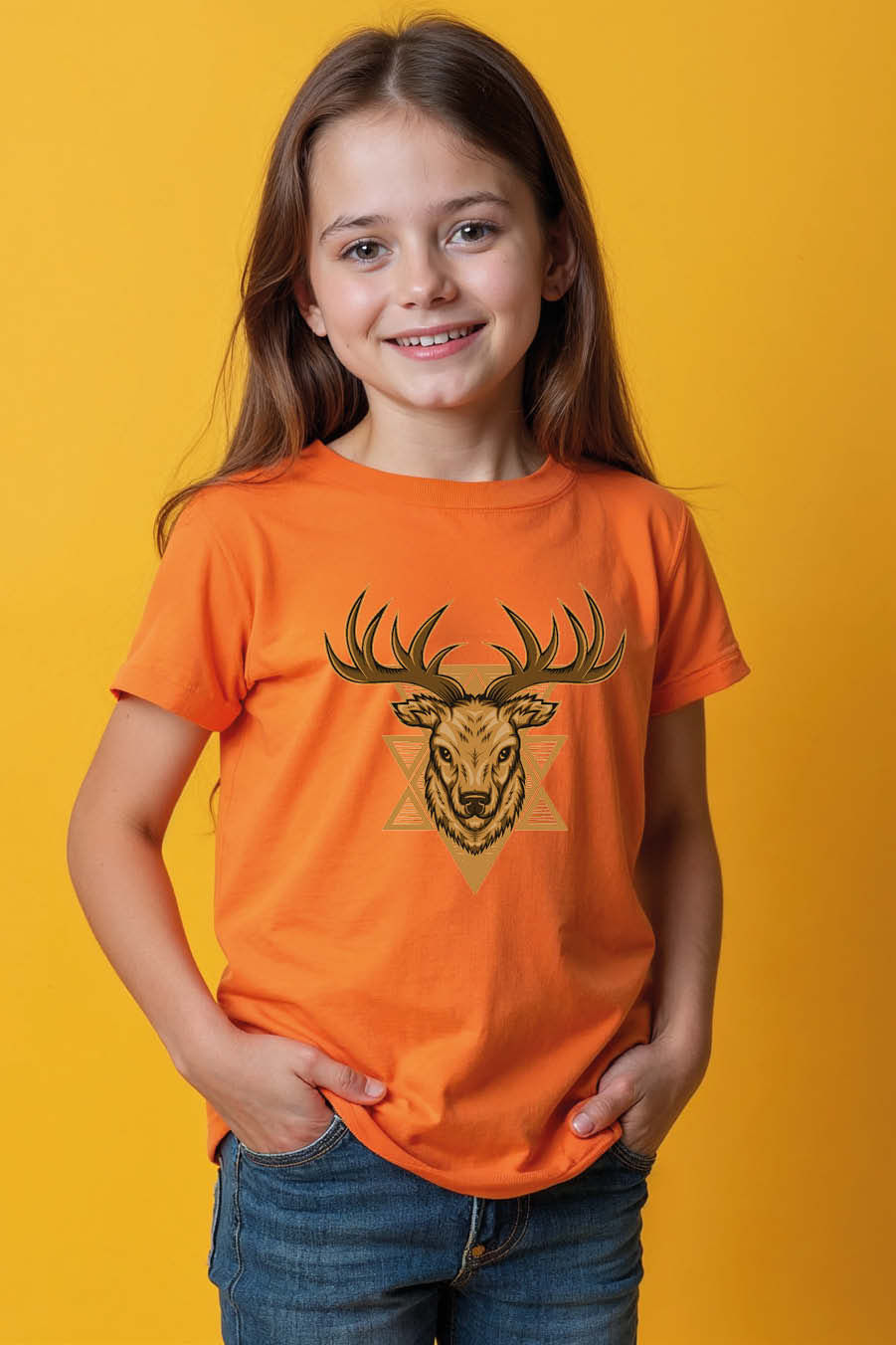 Thumbnail: Geometric Stag Head with Antlers Graphic T-Shirt Casual Kids Printed T-Shirt