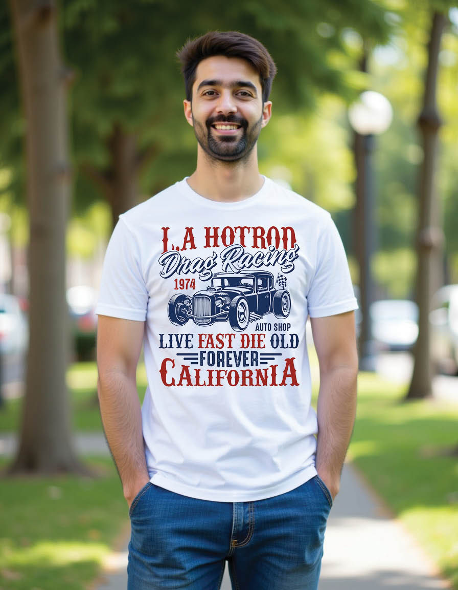 Thumbnail: l hotrod drag racing 1974 auto shop live fast die mens printed graphic t shirt