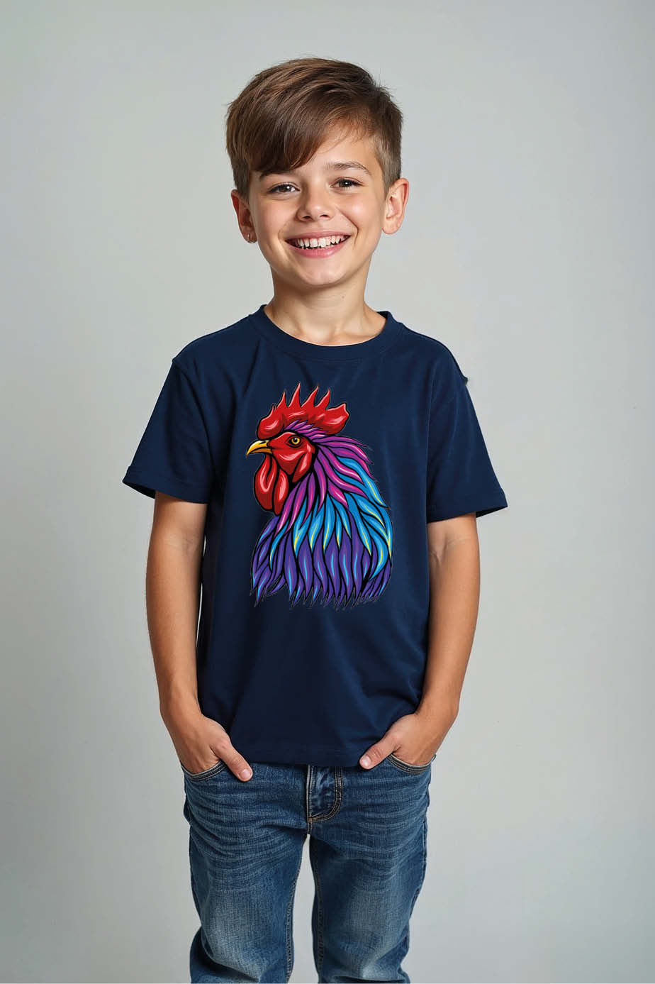 Vibrant Rooster Graphic Kids' T-Shirt Playful Cute Kids Typography T-Shirt