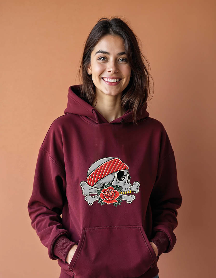 Thumbnail: Santa Hat Skull with Rose Unisex Graphic Printed Hoodies for mens & womens