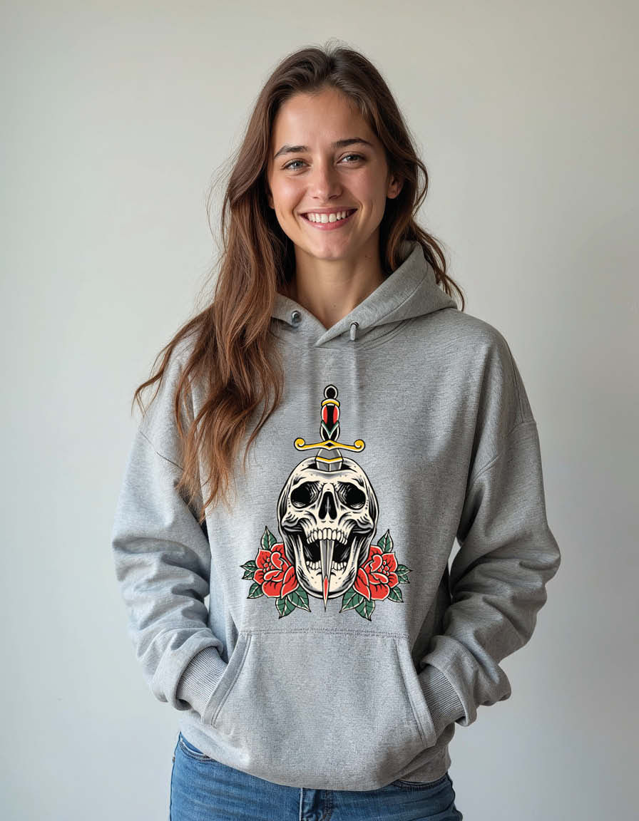 Thumbnail: Crowned Skull with Sword & Roses Unisex Graphic Printed Hoodies