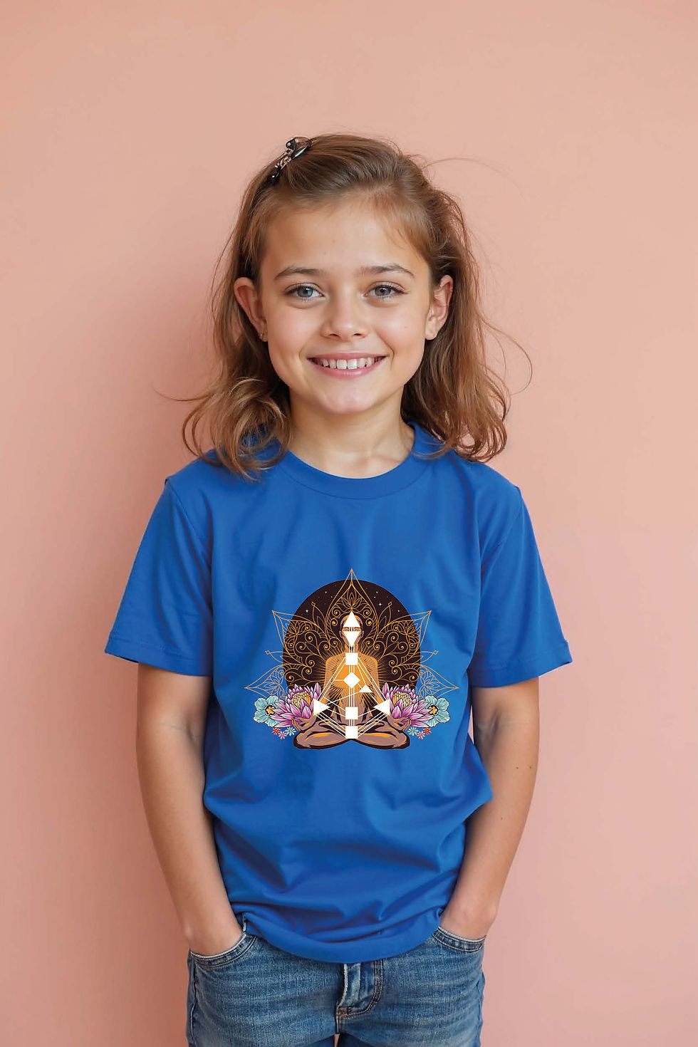 Thumbnail: Kid Wearing a Yoga and Lotus Flower Design Tee Comfortable Stylish Kids Graphic