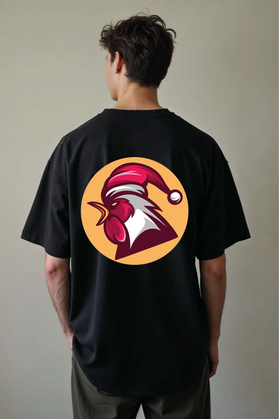 Santa Rooster Festive Christmas Animal Unisex Drop Shoulder Oversized Tees