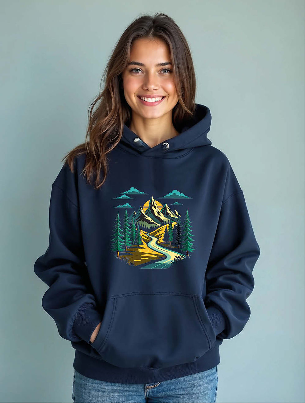 Abstract Mountain Forest River Chic Women’s Typography Hoodies – Sale