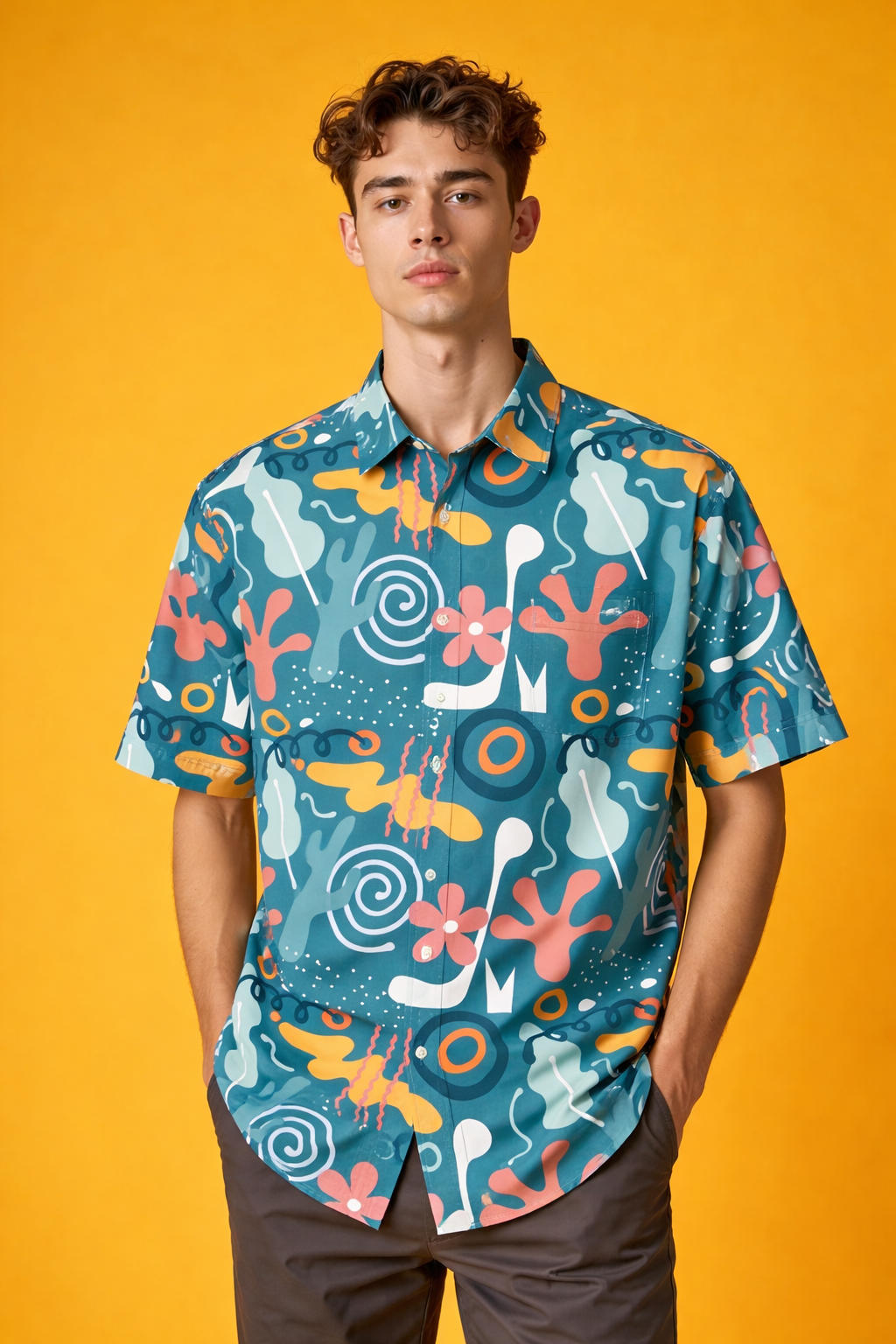 Retro style in vibrant colors Stylish Premium Patterned AOP Oversized Shirt