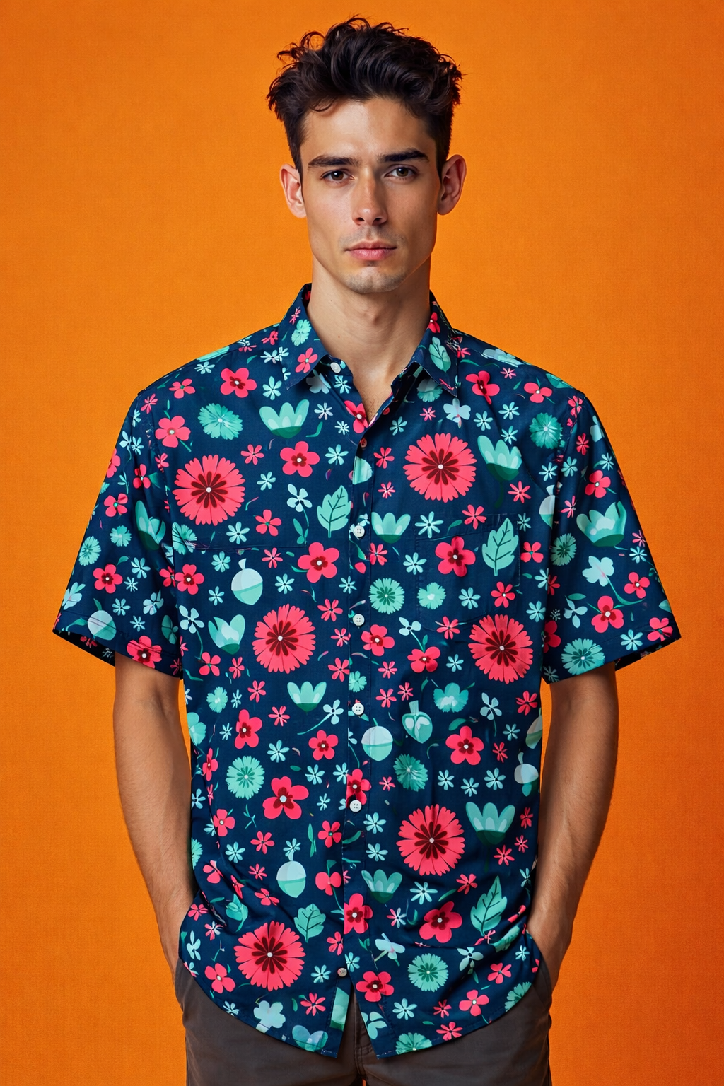 Flowers Designed Oversized Streetwear Patterned Shirt – All Over Print