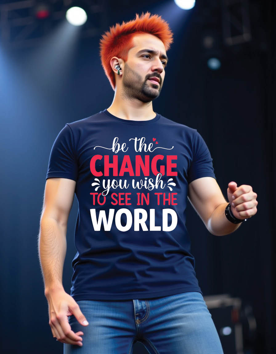 Thumbnail: be change you wish see world new year festival mens printed graphic t shirt