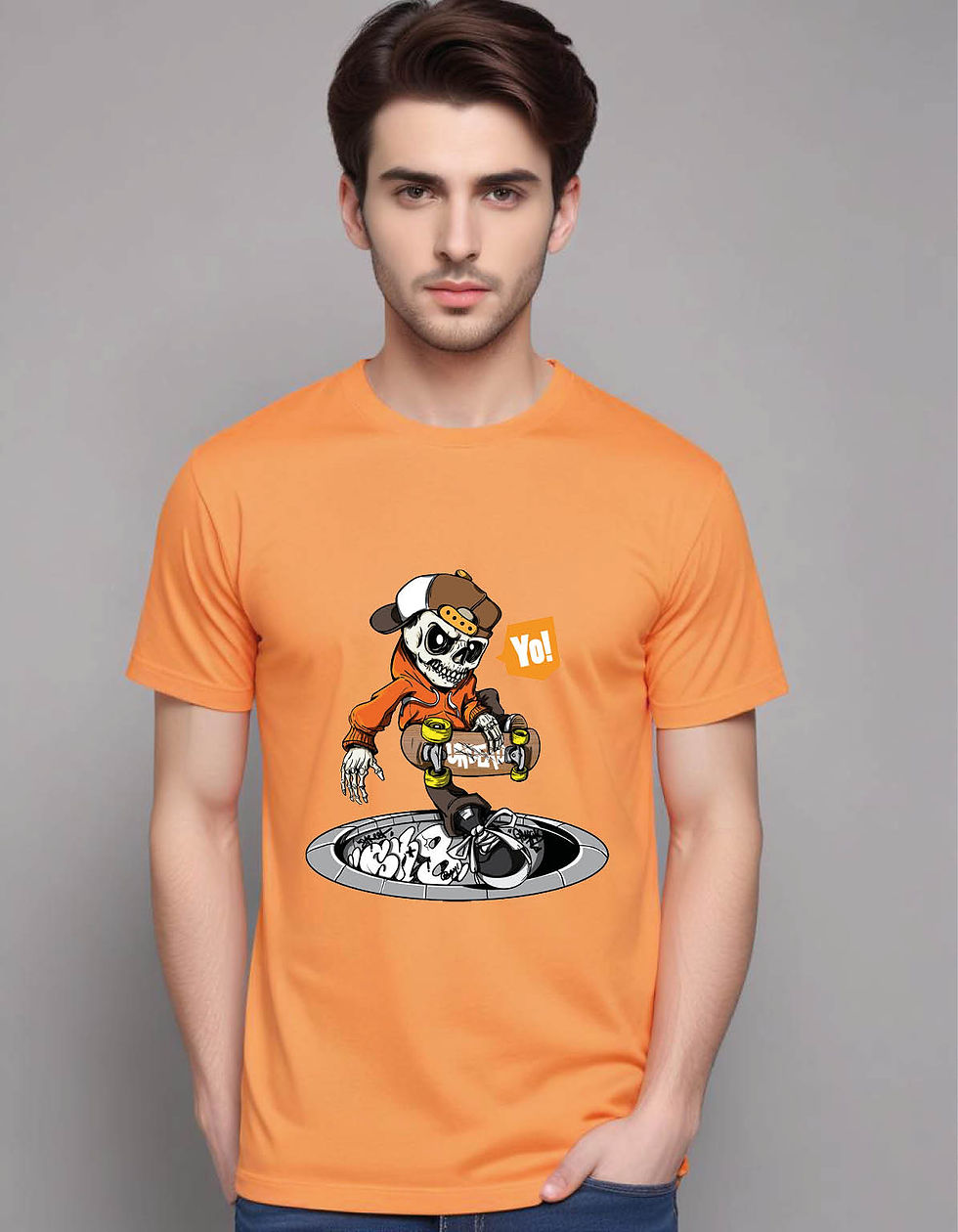 Thumbnail: skater skeleton background mens printed graphic t shirt